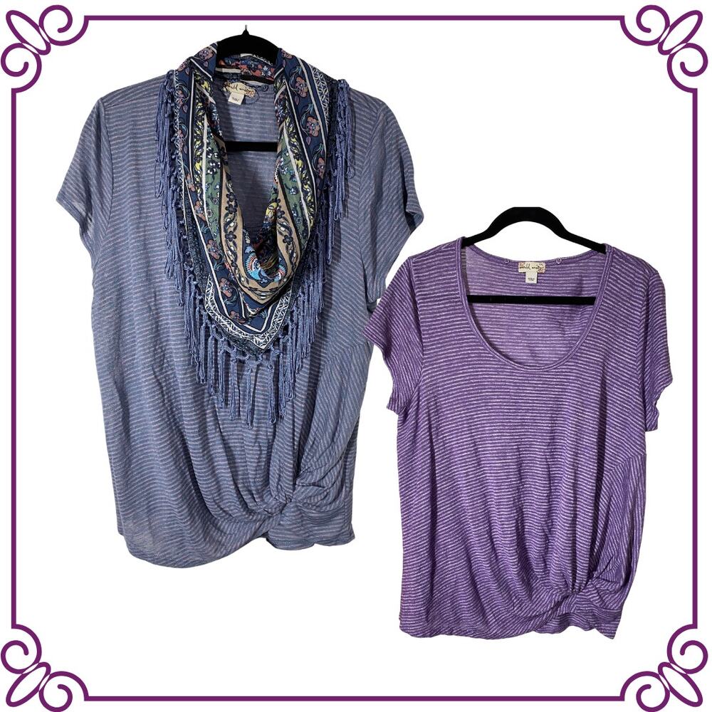 Two World Unity Short Sleeve Top with One Interchangeable Scarf Size XXL